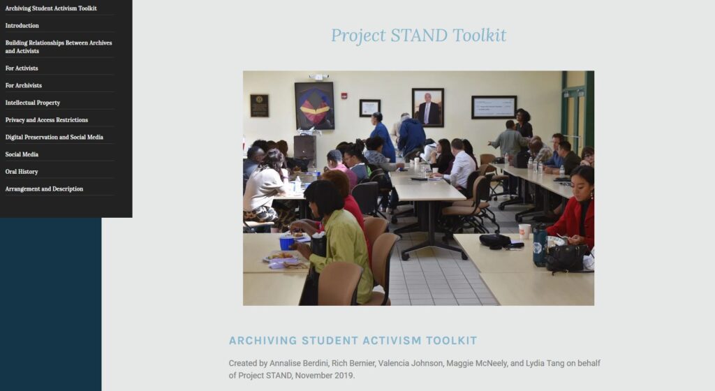 Image of Archiving Student Activism Toolkit on webpage