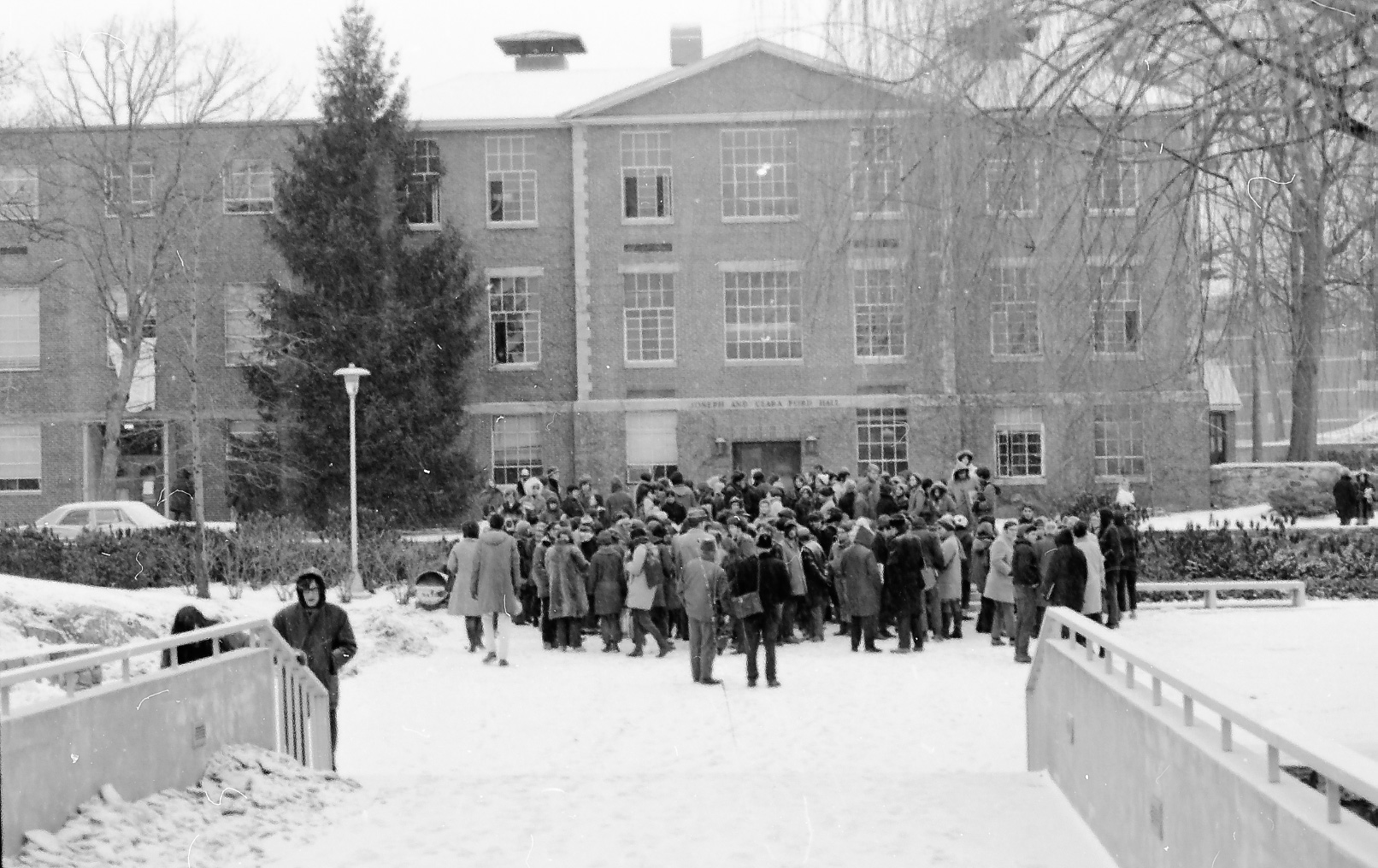 students gathered outside Ford Hall